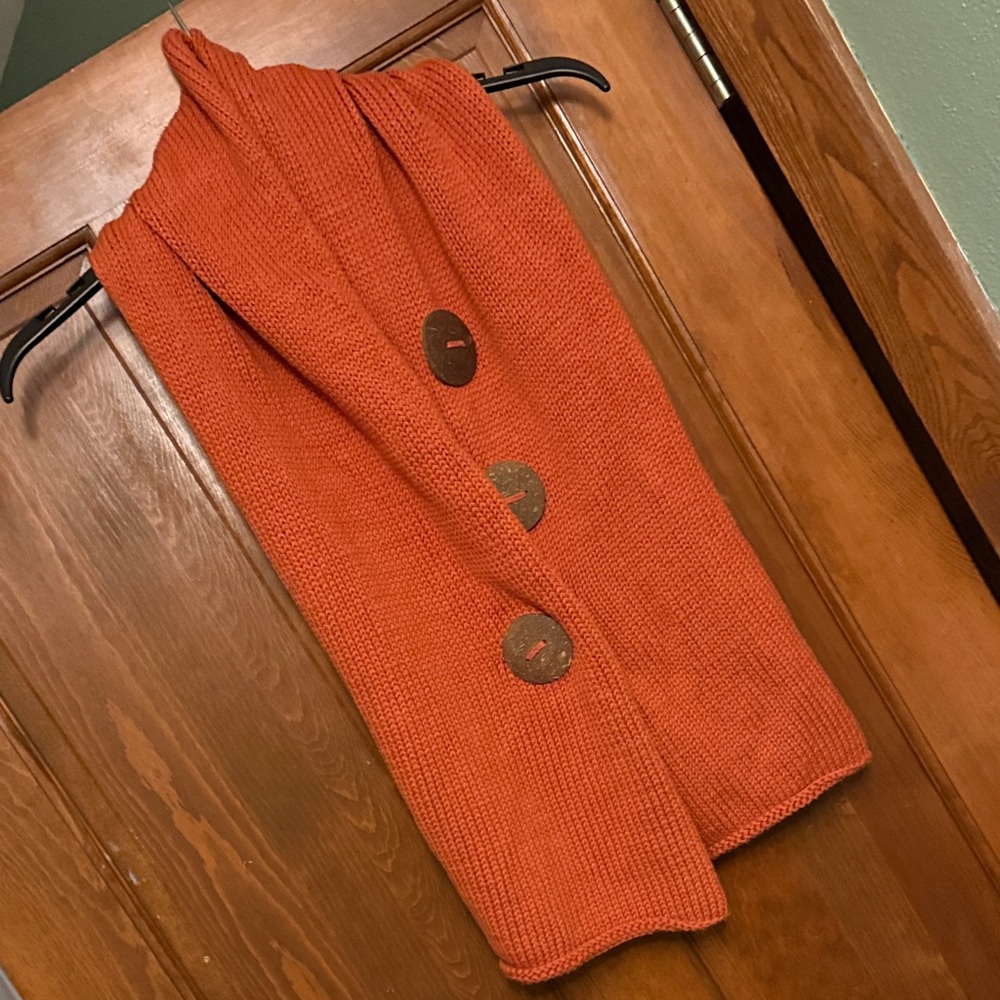Rust Orange Knit Scarf with Buttons